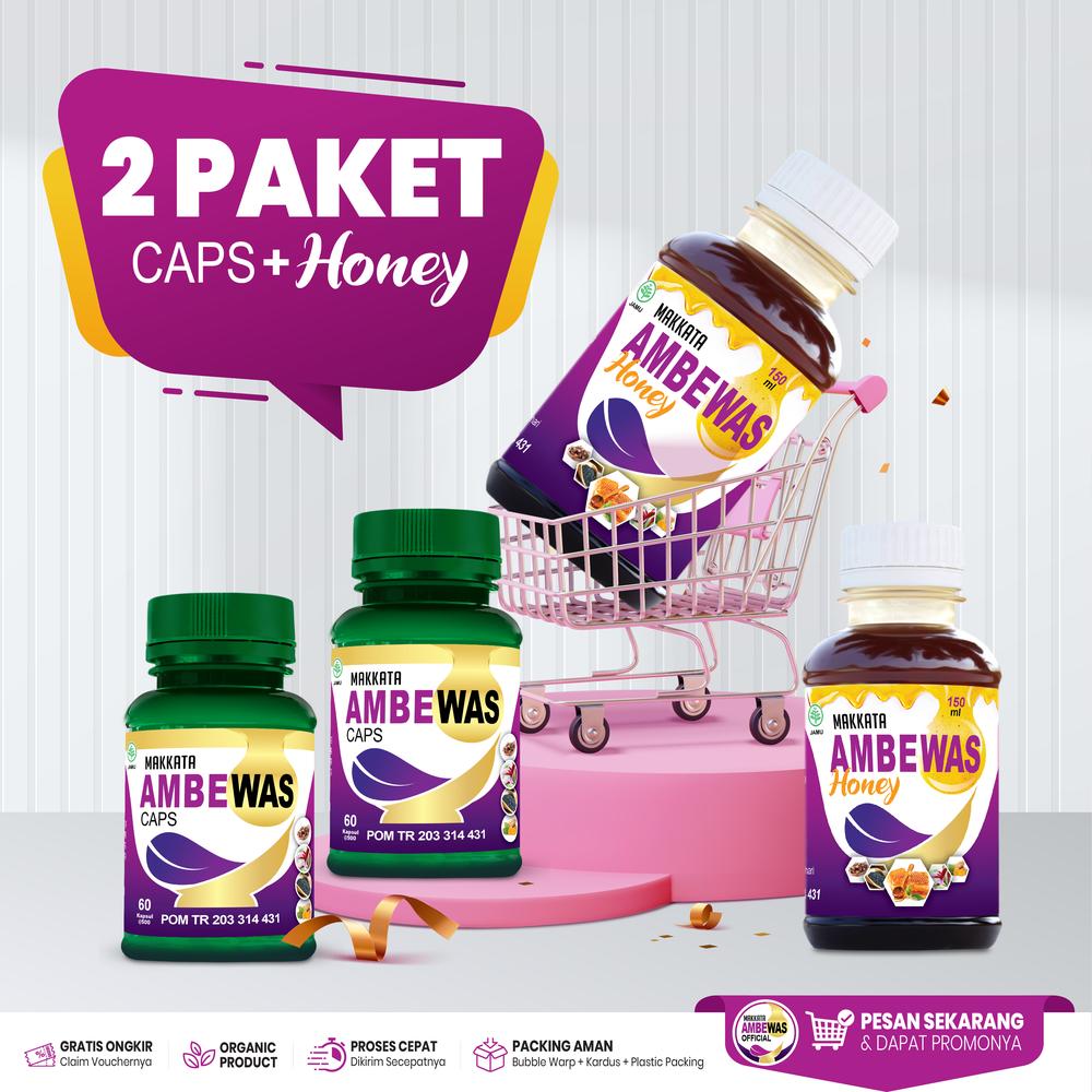2 Paket Makkata Ambewas Caps + Honey Membantu Meringankan Gejala Wasir / Ambein Ambeien Ambeyen Ambewas Kapsul 2 Botol Dan Ambewas Honey 2 Botol Original BPOM
