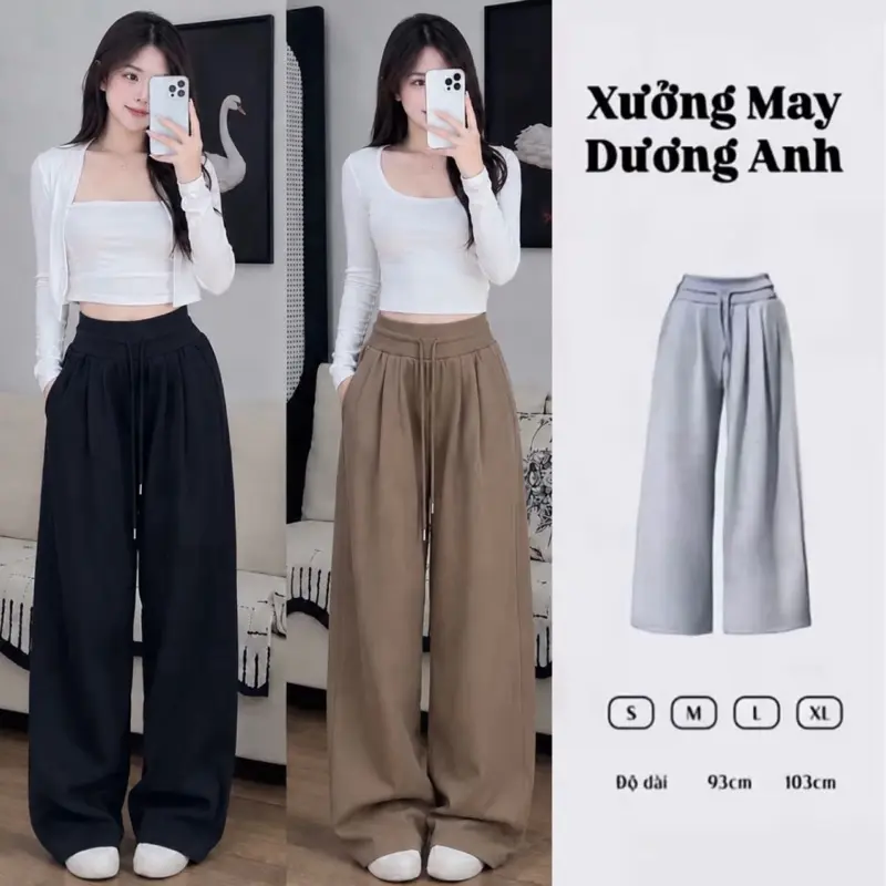 Quần Nỉ 2 Da Ống Rộng Bản Cạp To Chất Mềm Mịn Không Xù Hack Dáng