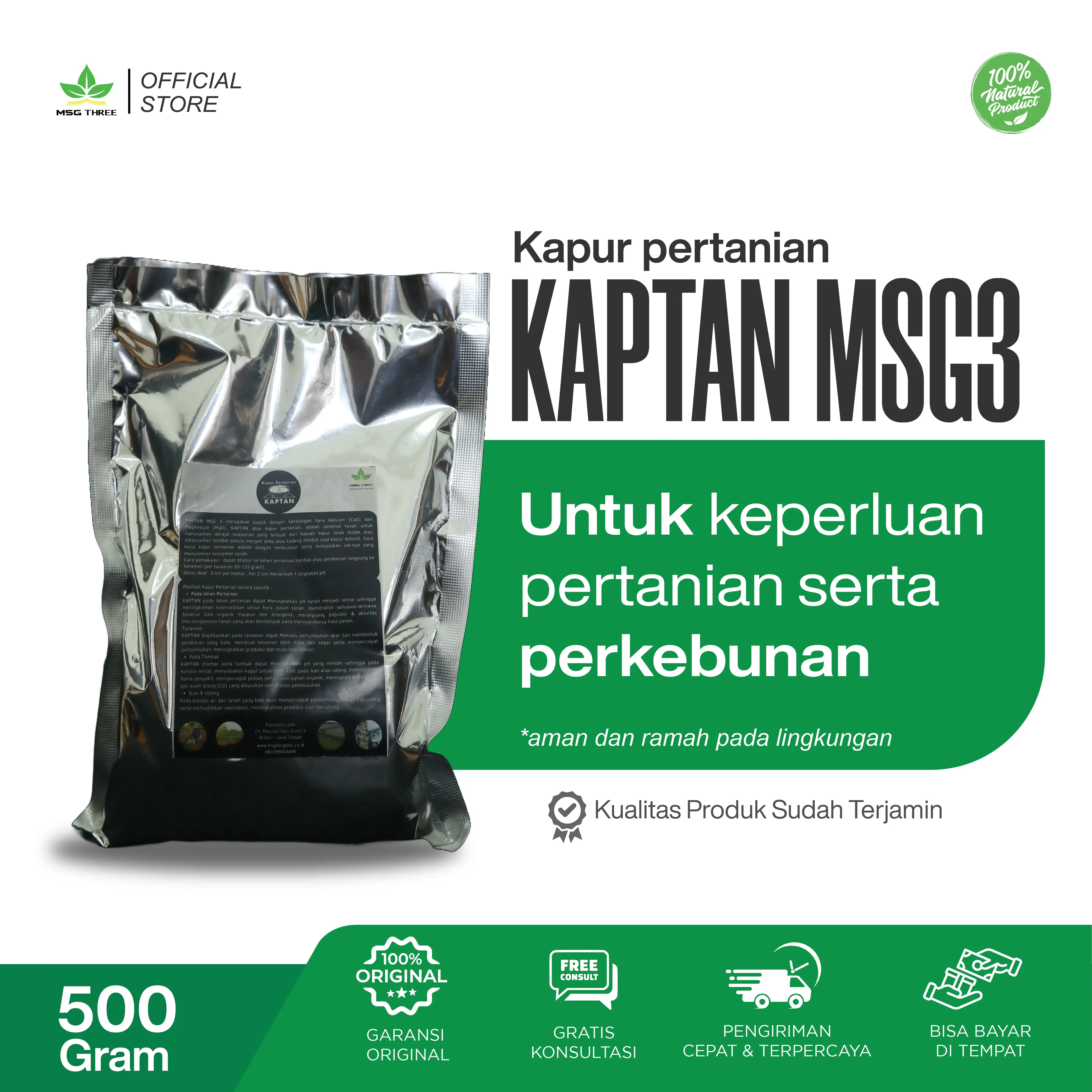 KAPTAN MSG 3 (Kapur Pertanian) Pupuk organik kapur dolomit - 500 kapur dolomit pertanian tanaman