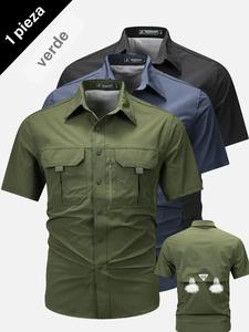 Camisa casual nueva de manga corta para trabajo, diseño con múltiples bolsillos y cremallera para actividades al aire libre en verano, top holgado, transpirable y de secado rápido, camiseta de hombre con botones delanteros.