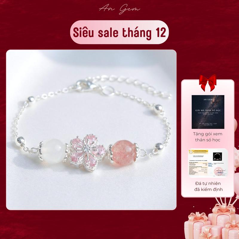  Vòng tay nữ Spring Kiss mix đá tự nhiên kèm charm hoa đào màu hồng tinh tế An Gem lắc tay nữ đá năng lượng freesize phụ kiện đeo tay phong thuỷ quà tặng sinh nhật giáng sinh Noel Tết Valentine  TẶNG GÓI XEM THẦN SỐ HỌC  