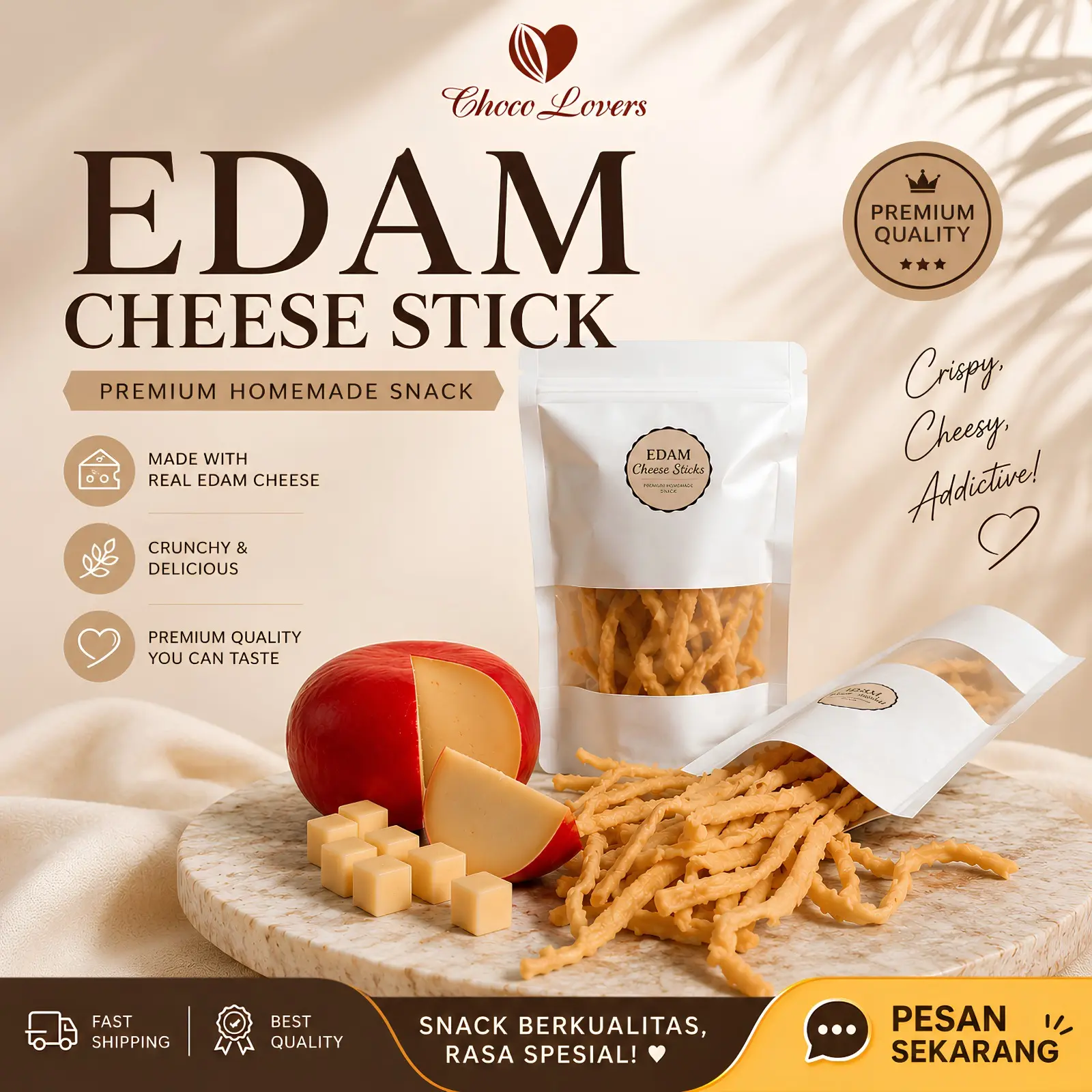 Edam Cheese Stick 70gr - 200gr | Stik Keju Edam | Snack Viral Renyah Gurih | Camilan Premium