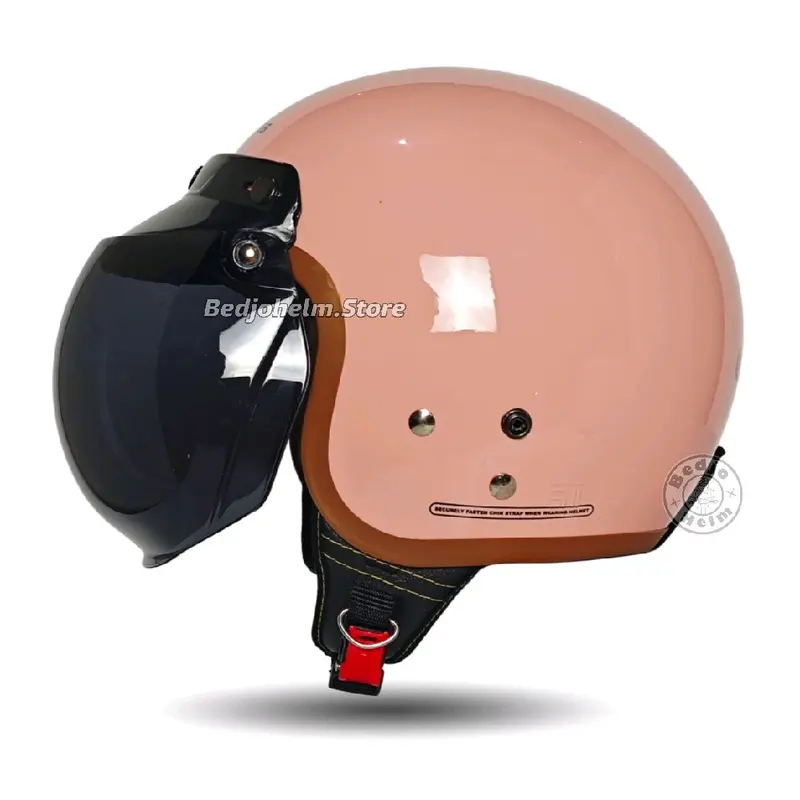 Helm Bogo Dewasa List Coklat Wanita Cewek Full Leher SNI Kaca Cembung Bubble Visor - Motorcycle 1