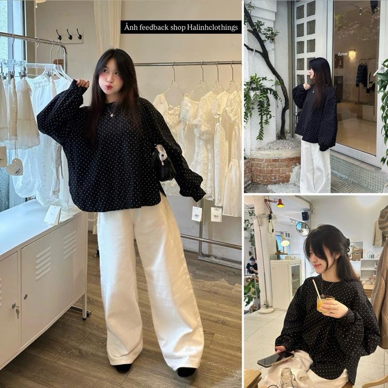   DEAL MỞ BÁN  Áo sơ mi tay bồng chấm bi chất vải thô cotton mềm mát form rộng by Halinh M362 
