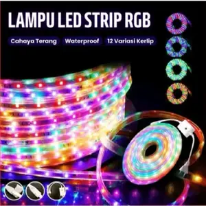 Lampu LED Strip RGB 10M 3528 Fleksibel dengan Remote Control dan Adjustable Brightness untuk Dekorasi Rumah atau tempat Usaha dengan 16 Warna