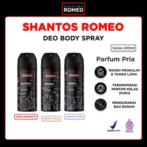 [FLASH SALE] Shantos Romeo Deo Body Spray 200ml Deo Spray Deodorant Spray Pria untuk Mengurangi Bau Badan / Tubuh dan Ketiak