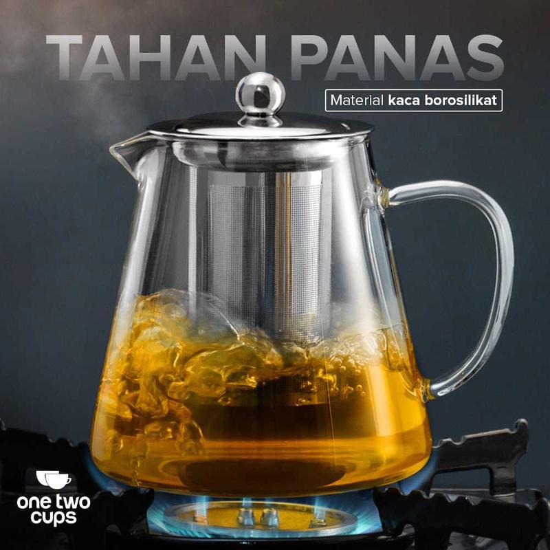 Teko kaca tahan panas api kompor dengan infuser saringan filter teh 1