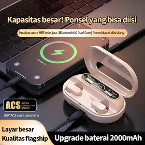 TWS J22 Earphone Bluetooth Nirkabel V6.0 Wireless LED Display Noise Reduction 2-in-1 dengan Power , Peredam Kebisingan Aktif ANC & ENC, Operasi Sentuh, Bass Mengelilingi 360°, Panggilan HD, Musik, Game, Olahraga, Cocok untuk IOS / Android