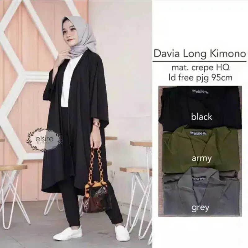 Davia Long Outer Cardingan Kimono Hijab Muslimah Panjang Atasan Wanita Baju Fashion Wanita Cardigan Muslim Fit Oversize Tebal Basic Kardigan Cod 2
