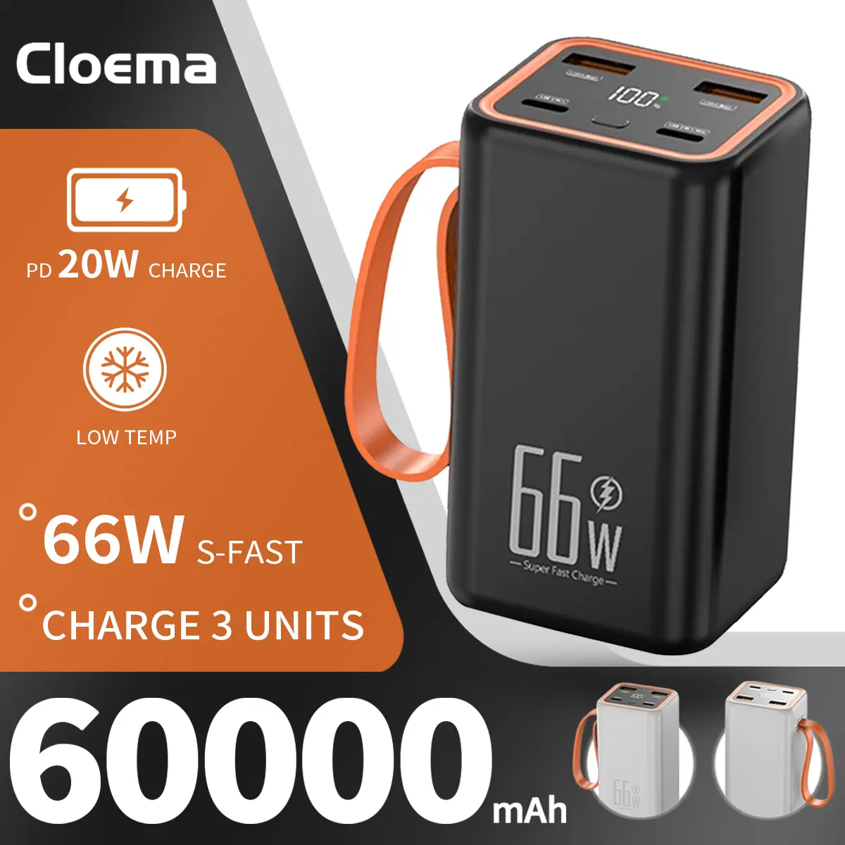 powerbank ip  60000mAh ori 66W Super Fast Charging dengan LED Display dan 3 Port Keluaran USB  4 Hitam Charger Powerbank Jam Plastik Putih lightning usb 3.0 power bank 60000 original