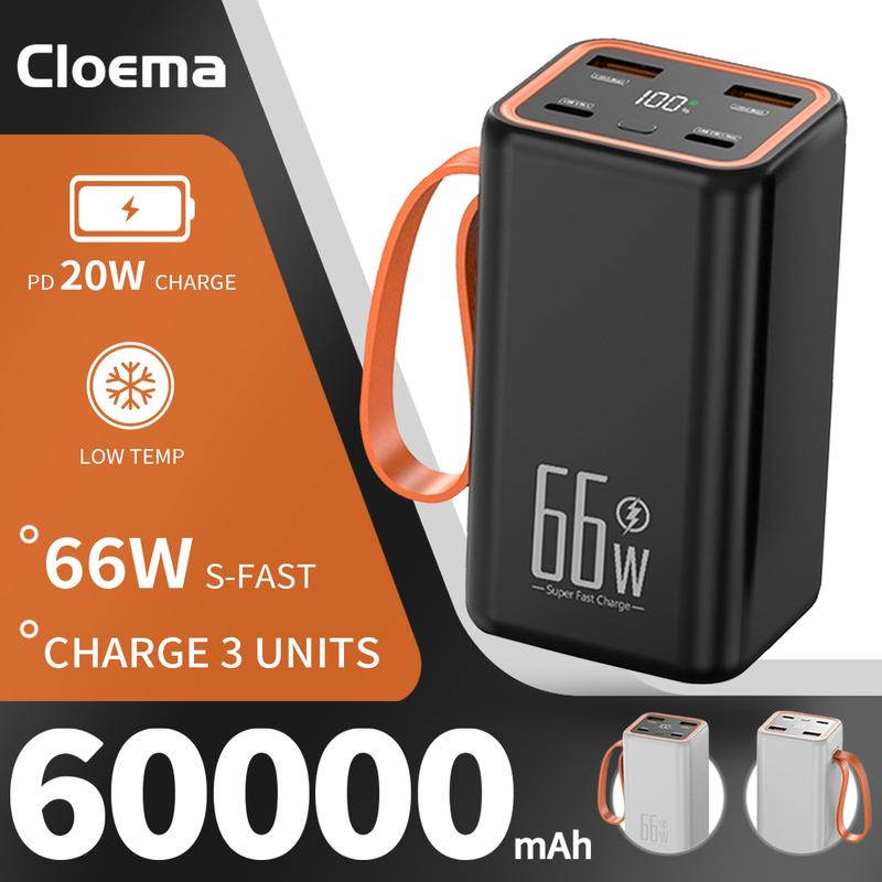 powerbank ip  60000mAh ori 66W Super Fast Charging dengan LED Display dan 3 Port Keluaran USB  4 Hitam Charger Powerbank Jam Plastik Putih lightning usb 3.0 power bank 60000 original 1