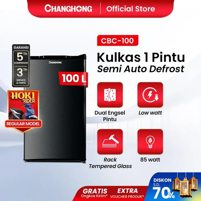 CHANGHONG CBC 100 Kulkas 1 Pintu Mini Lemari Es Kapasitas 92 Liter Daya 90 Watt Garansi Resmi portable