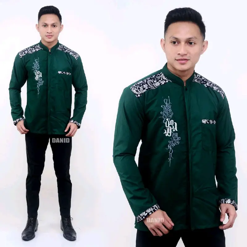 baju koko pria muslim kombinasi bordir lengan Panjang Pendek 6