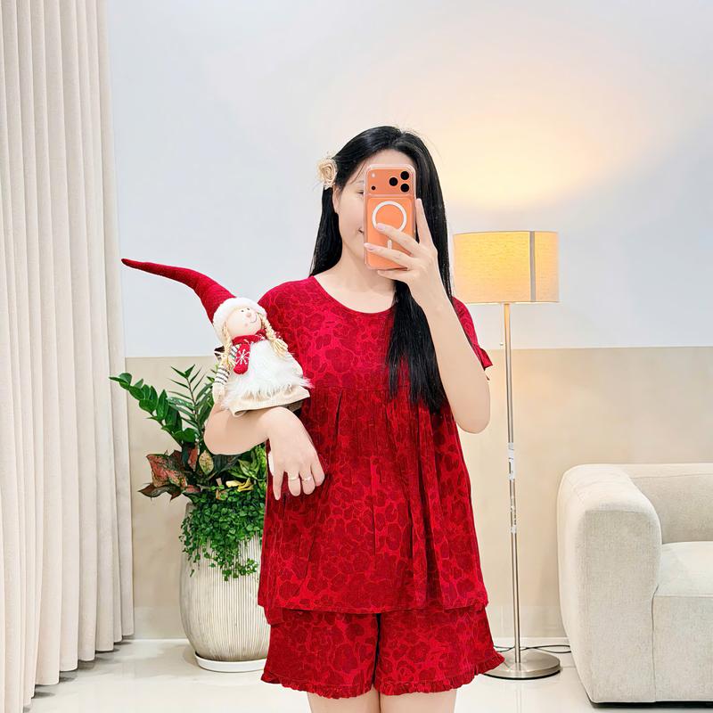  Đồ Bộ Lanh Bộ Tole Quần Đùi Tay Ngắn Babydoll F21 VNXK 45-70kg chất tole 2 da mịn mát cao cấp - Đồ ngủ cho nữ Happyhouse93 