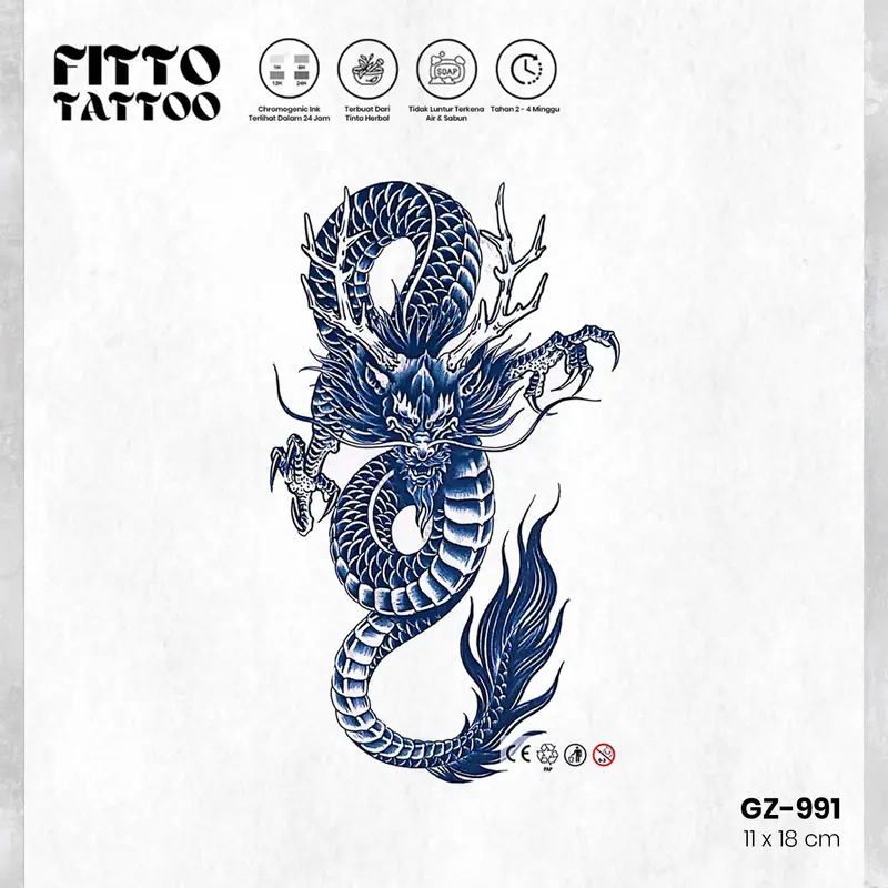 FITTO TATTO Tato Temporar Premium Semi Permanen FZS-66 Naga Ular Cobra 7x12 cm Tahan Air & Sabun Herbal Chromogenic Ink 7