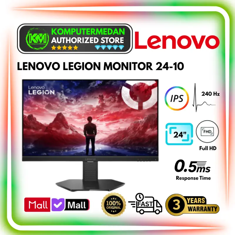 Monitor LENOVO Legion 24-10  24" inch FHD IPS 240Hz 0,5ms 2xHDMI DP Ergonomic FreeSync