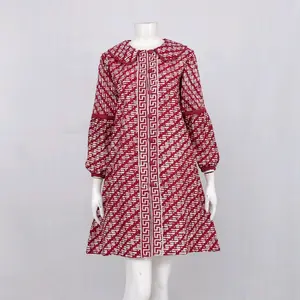 Baju Wanita Batik Mukti Cakra Cap Garutan Solo Bahan Katun Kancing Depan SMLXLXXL Atasan Muslim Berkerah Lengan Karet Panjang 93-95cm