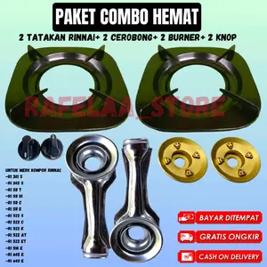 tatakan kompor gas rinnai 2set,tatakan kaki 4 cerobong+burner dan knop