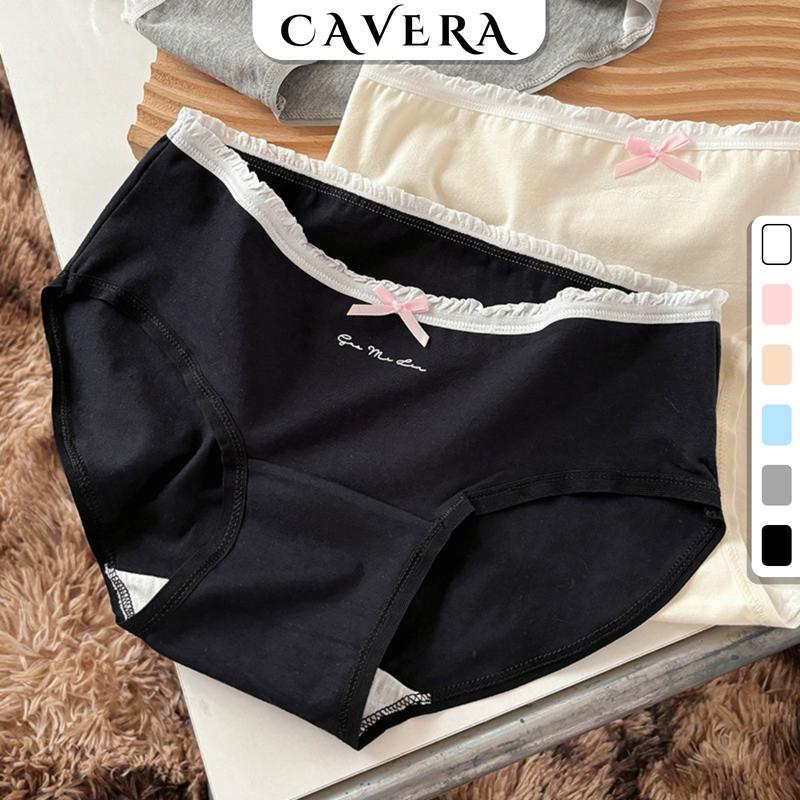 Quần Lót Nữ Cotton Đính Nơ Phối Ren Mềm Xinh Xắn, Quần Chip Thoáng Khí Mát 2 Lớp Kháng Khuẩn CAVERA L4119