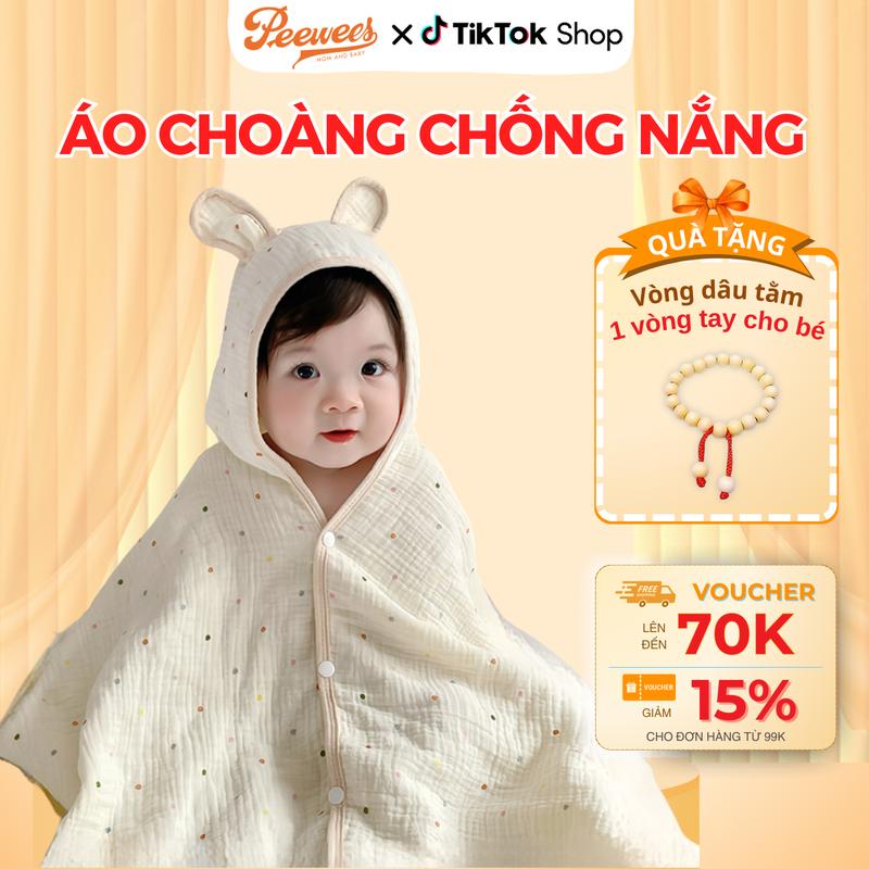Áo choàng chống nắng cho bé PEEWEES chất liệu vải xô muslin thoáng khí, che kín toàn thân, kèm tấm chống giọt bắn