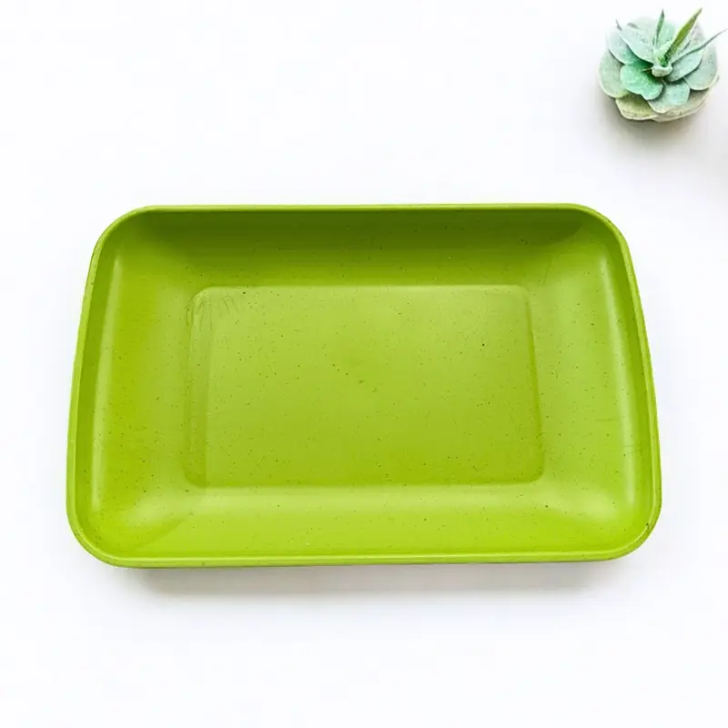 ISI 4pcs Piring Persegi Panjang  Bahan Jerami Gandum / Unik / Viral / Tidak lengket /Hijau/Kitchenware 2