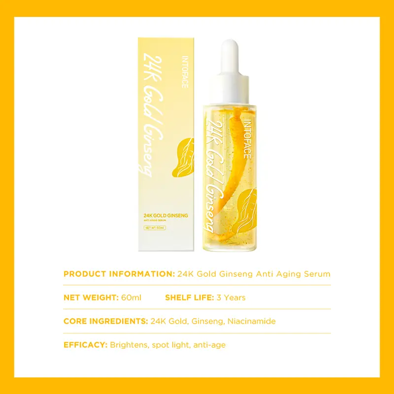 INTOFACE 24K Gold Ginseng Anti Aging Serum Brightens Spot light Anti-age 24K Gold Ginseng Niacinamide Mencerahkan Wajah Essence Muka Tetes Mengencangkan 8