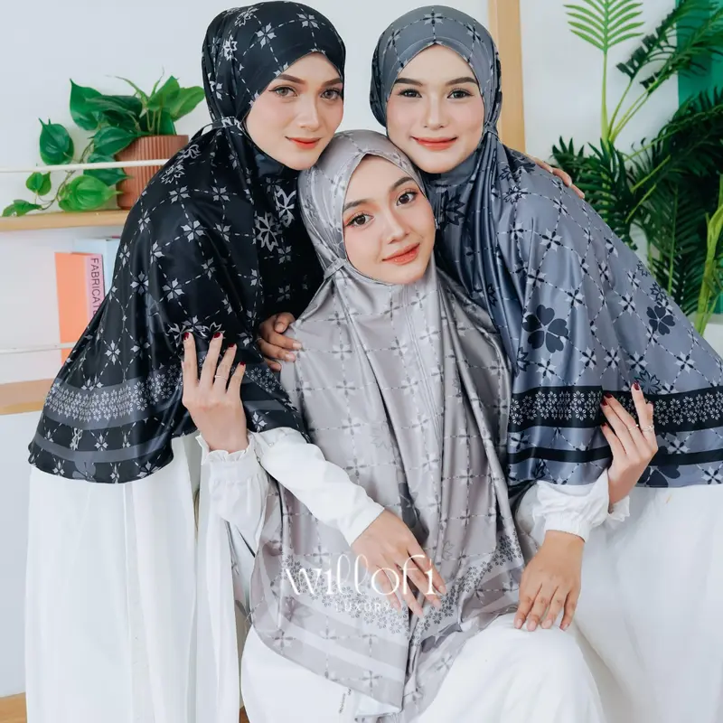 [Gratis Scrunchie & Baby Gold] Willofi - Hijab Instan Bergo Tali Non Pad Jumbo Motif Alamanda Khimar Simple Muslim Dewasa 0