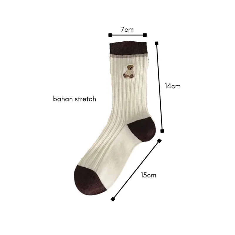 [luckydino] Kaos Kaki Panjang Hitam Putih Cream Garis Horizontal Line Long Socks Black White Korean 1