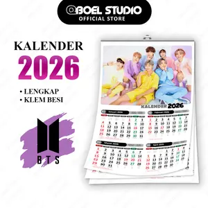 Kalender BTS Lengkap 2026 Full Colour 3 Halaman Ply A3+ Klem Besi