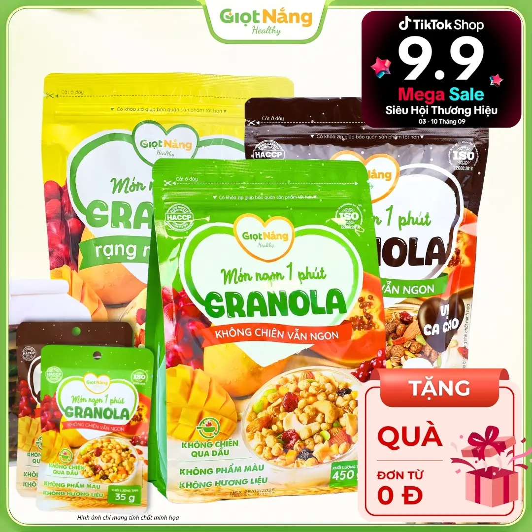 Granola Giọt Nắng Mới Không Chiên Giòn Ngon Với Viên Yến Mạch Gạo Lứt Trái Cây Đóng Gói Từ Nông Sản Giọt Nắng Dịp Tết Trung Thu