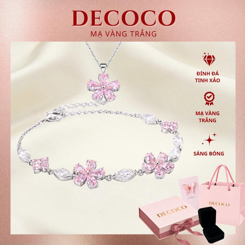 Set vòng tay và vòng cổ FLOWER hoa đính đá hồng cao cấp DECOCO ( Tặng kèm Túi hộp ) - VIDEO