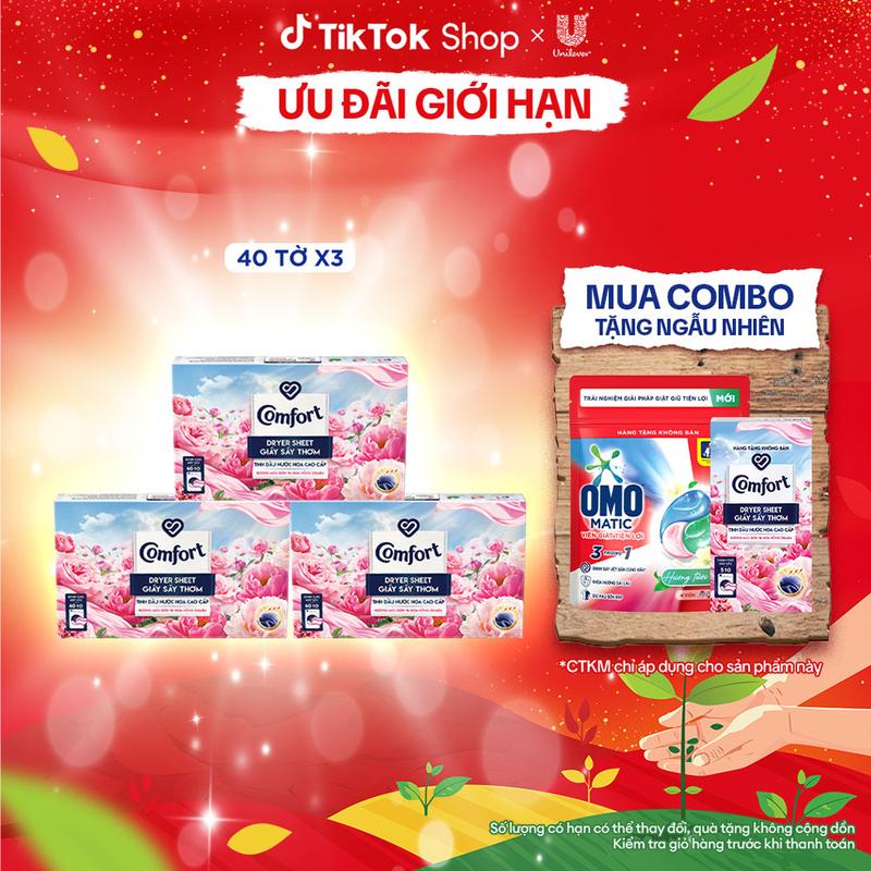 Combo 3 Giấy Thơm Comfort Hương Mẫu Đơn Và Hoa Hồng Ohara 40 tờ Dành Cho Máy Sấy Quần Áo Tủ Quần Áo 3