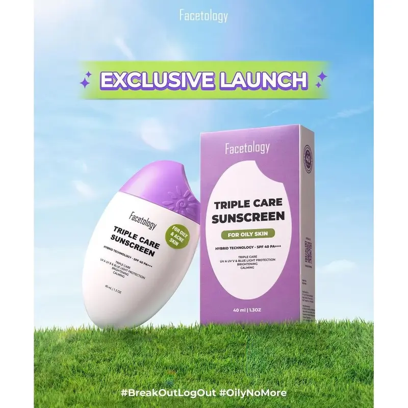 Facetology Triple Care Sunscreen SPF 40 PA+++ 40ml - Perlindungan Wajah - Perawatan, Facial Mencerahkan Vitamin 8