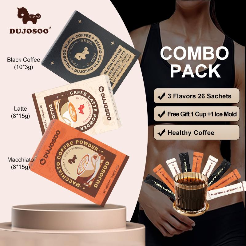 DUJOSOO Black Coffee FDA Approved Low Sugar 30g (3g x10 Sticks) with Free Gift(1 cup ) Premium Arabica Beans Instant Powder