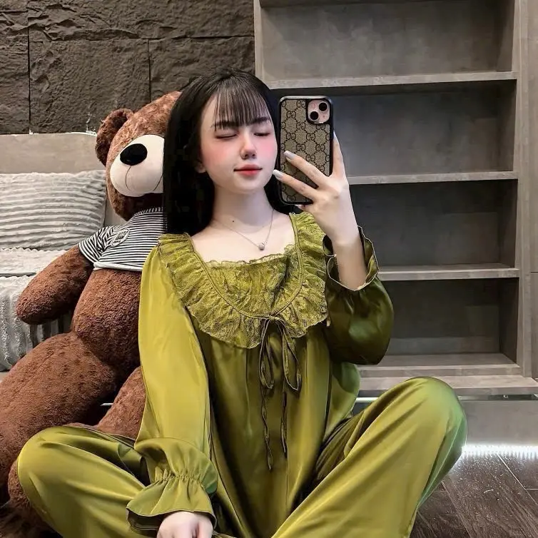 Bộ ngủ tiểu thư phối voan babydoll Tay dài - Quần dài cho nữ từ 40-60kg 7