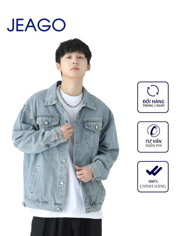  JEAGO Áo Khoác Jeans Nam Nữ Có Hai Màu Xanh Nhạt Đen Trơn Dành Cho Nam Và Nữ JEAGOVN Menswear Tay Dài Detroit Jacket Nhung Chất Liệu Jean Dáng Suông Thoải Mái Phù Hợp Đi Tiệc Du Lịch Hoặc Dạo Phố 