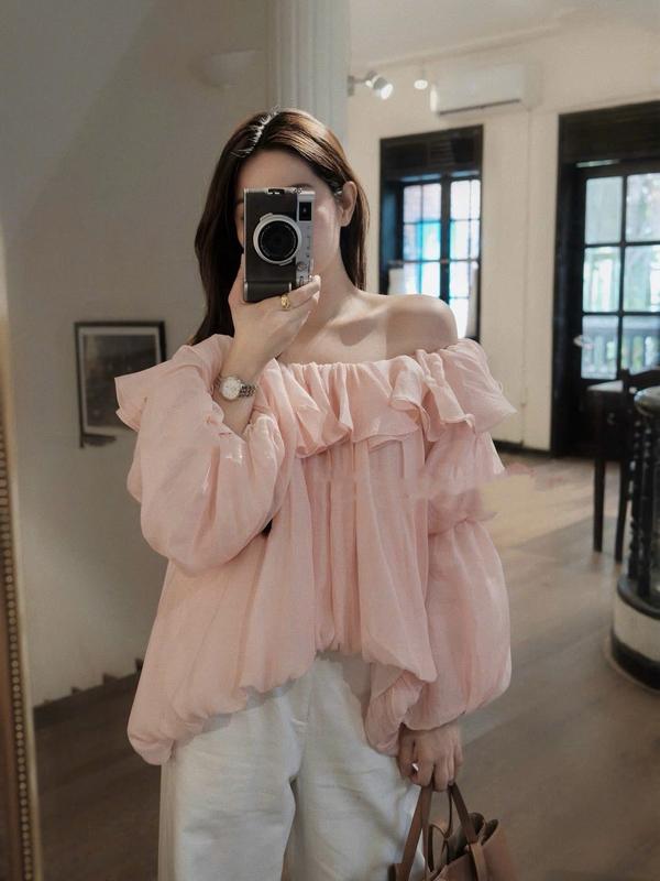 Áo Trễ Vai Tơ Bèo Tay Dài Bồng Xoè Phong Cách Tiểu Thư Sang Chảnh A079 Chất Liệu Mềm Mại Thoải Mái Phù Hợp Thời Trang