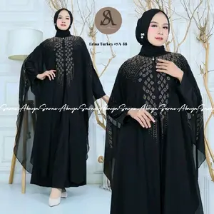 Abaya Premium Model Kaftan Ramadhan Syar'i  Kalong Jersey Mix Ceruty babydoll Kombinasi Payet Cantik Diamond Mewah Muslim Nyaman Panjang Syari