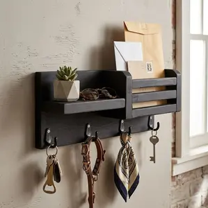 Rak Dinding Multifungsi dengan Hook untuk Kunci dan Gantungan Tas Desain Minimalis Cocok untuk Dekorasi Rumah