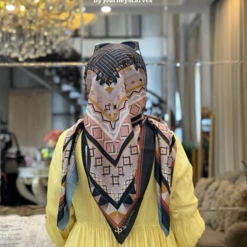 Kerudung Segi Empat Motif Jorney Disya Ayra Fara Series Jilbab Mewah Nyaman Voal Muslim Square Santai 3