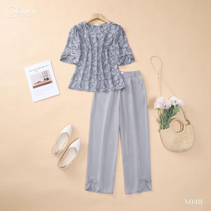 Đồ bộ Nữ Lụa Gấm Nữ Trung Niên Thanh Lịch Trang Nhã tặng mẹ Thương Hiệu Thiều Hoa DB5X0411