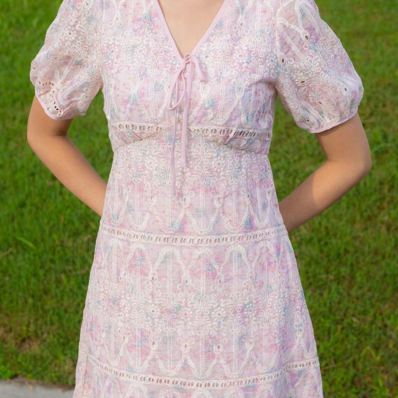 Callista Prints Embroidery Sleeve Dress In Pink 2
