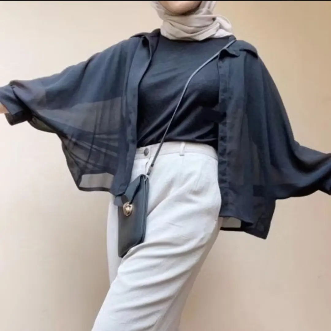 ATASAN BAJU OUTER BAHAN CERUTYBABYDOLL MODEL Fit Muslim Wanita Atasan Cantik Cardigans Batwing Panjang