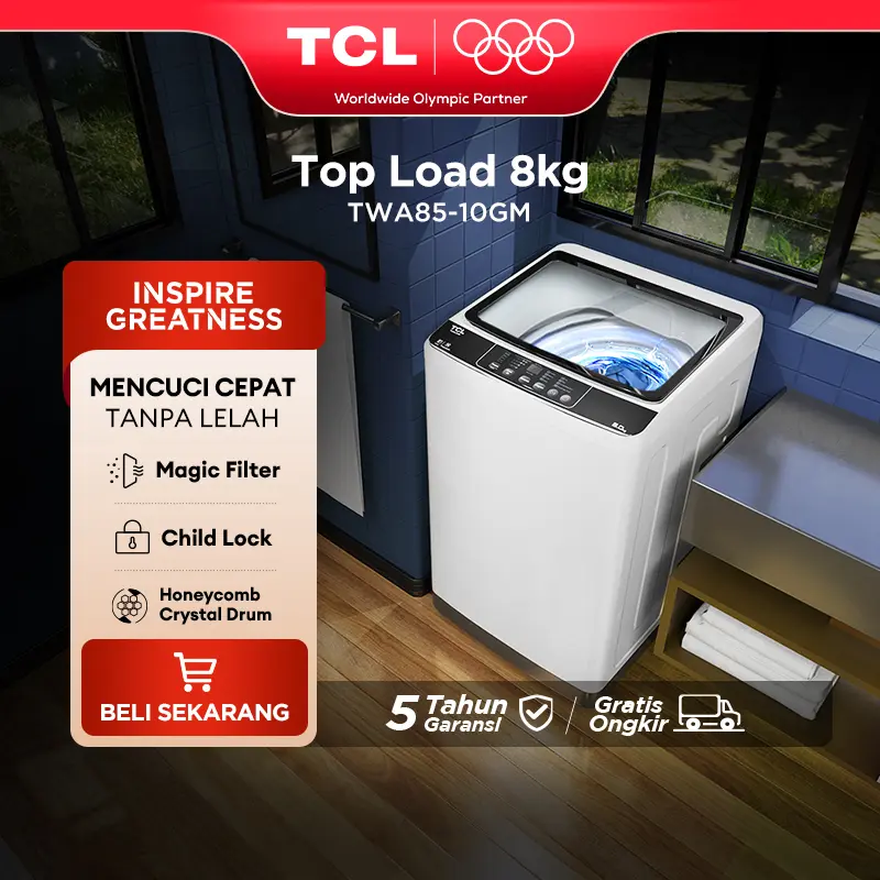 [FLASH SALE] TCL MESIN CUCI TOP LOADING 8 KG - Honeycomb Crystal Drum - Auto Cleaning - Eight Wash Program - Dual Detergent Case (Model: TWA85-20GM) 0