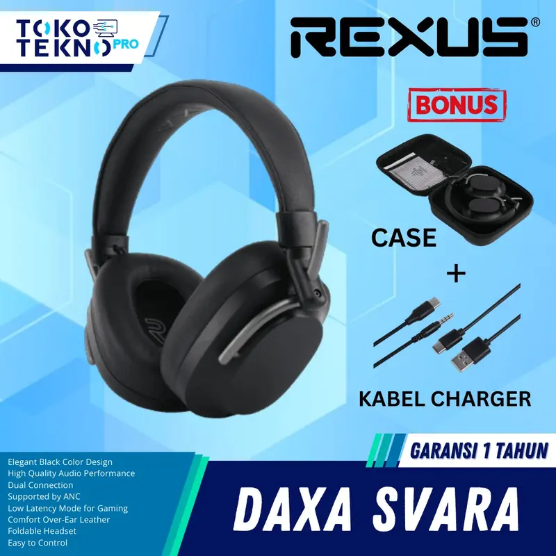 Rexus Svara Daxa Headset Wireless Connection ANC Dual Mode Foldable 0