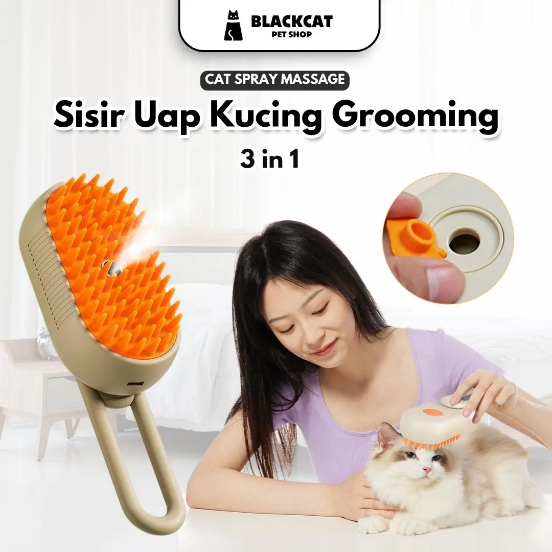 BLACKCAT Sisir Uap Kucing Sikat Silikon Anjing Sisir Mandi Pijat Hewan 3 in 1
