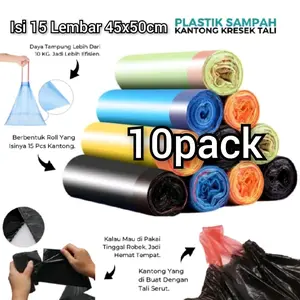 10PACK Plastik Sampah Kantong Dengan Tali 145 cmx50cm 10pack
