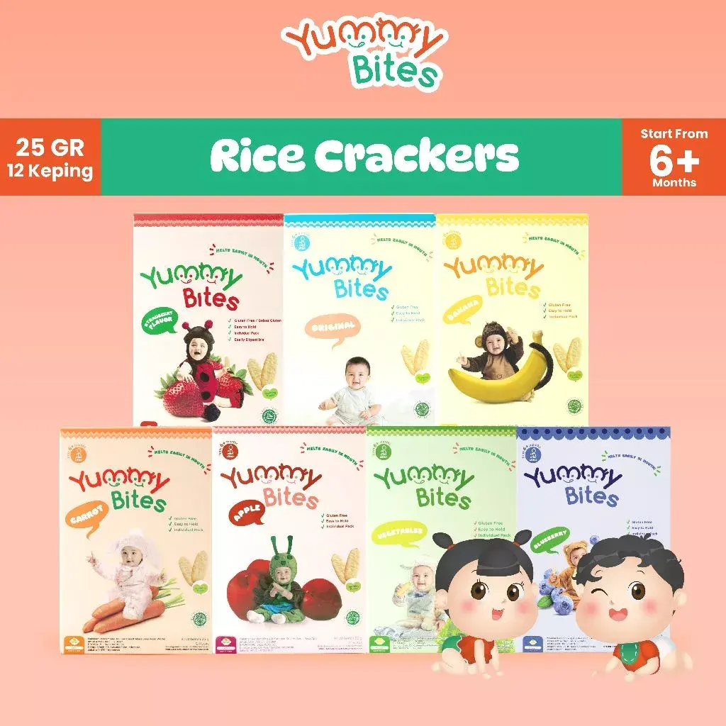 Yummy Bites Baby Rice Crackers / Yummy Bites Baby ( 6mo+, diatas 6 bulan) Cemilan Kerupuk Bayi Kids 1 tahun snack