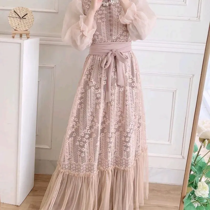 TP89 Dres Gamis inana 89z4 maxi cantik full brukat lapis furing Muslim Organza Nyaman Wanita Tile 4