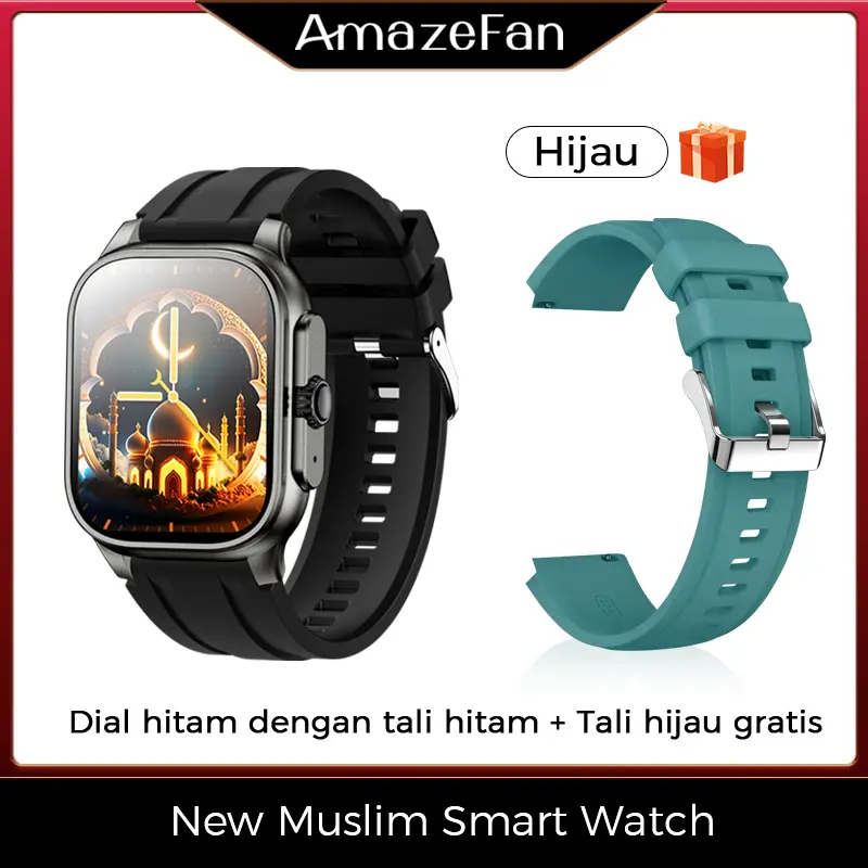 Jam Hitam Tali Hitam+ Strap Silicon Hijau 